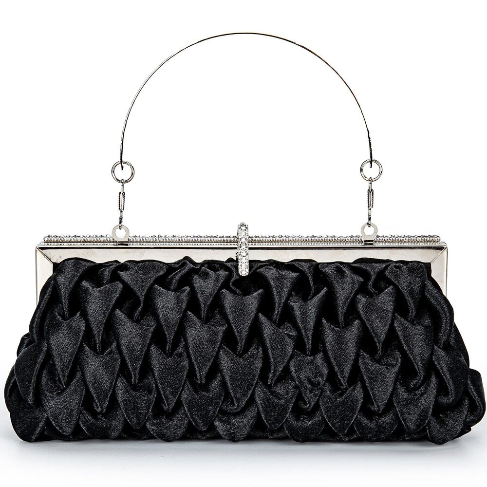 4152 Classic Satin Clutch Bag Diamante Embellished Formal Evening Handbag